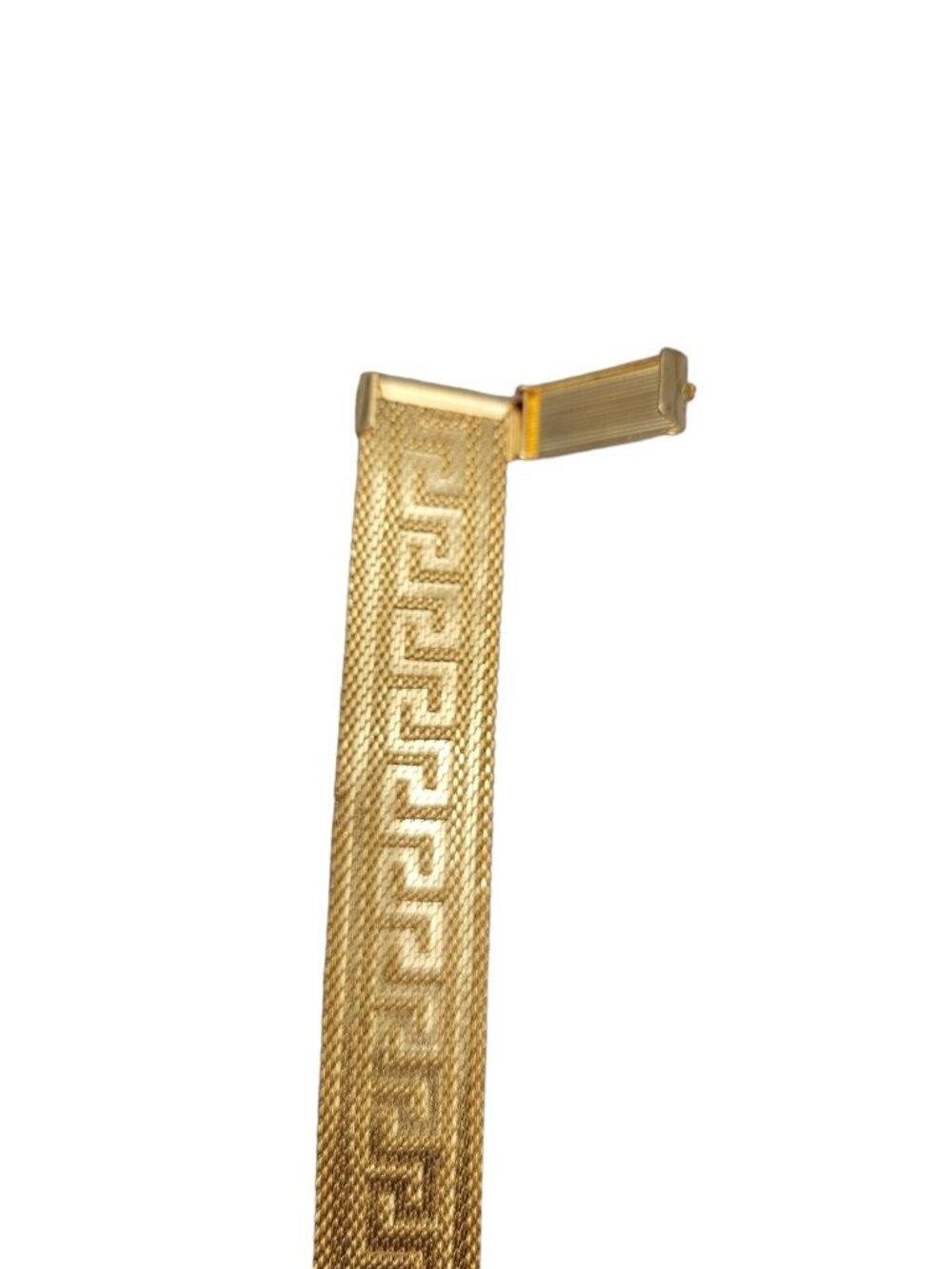 Art Deco Byzantine Greek Key Tassel Gold Tone Mesh Slide Bracelet - Picture 7 of 16